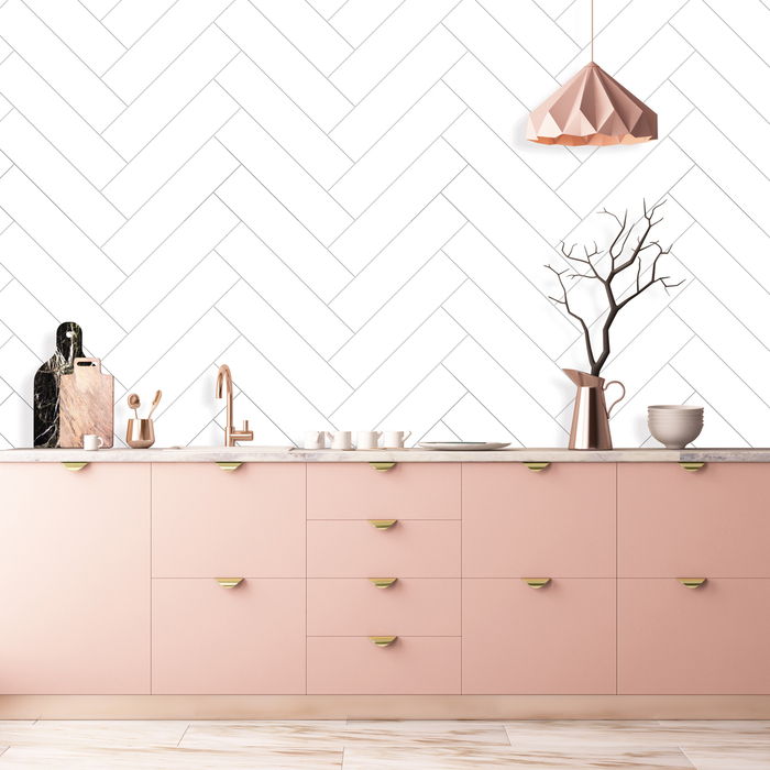 Kitchenline Kjøkkenplate White Herringbone 610 x 610 mm